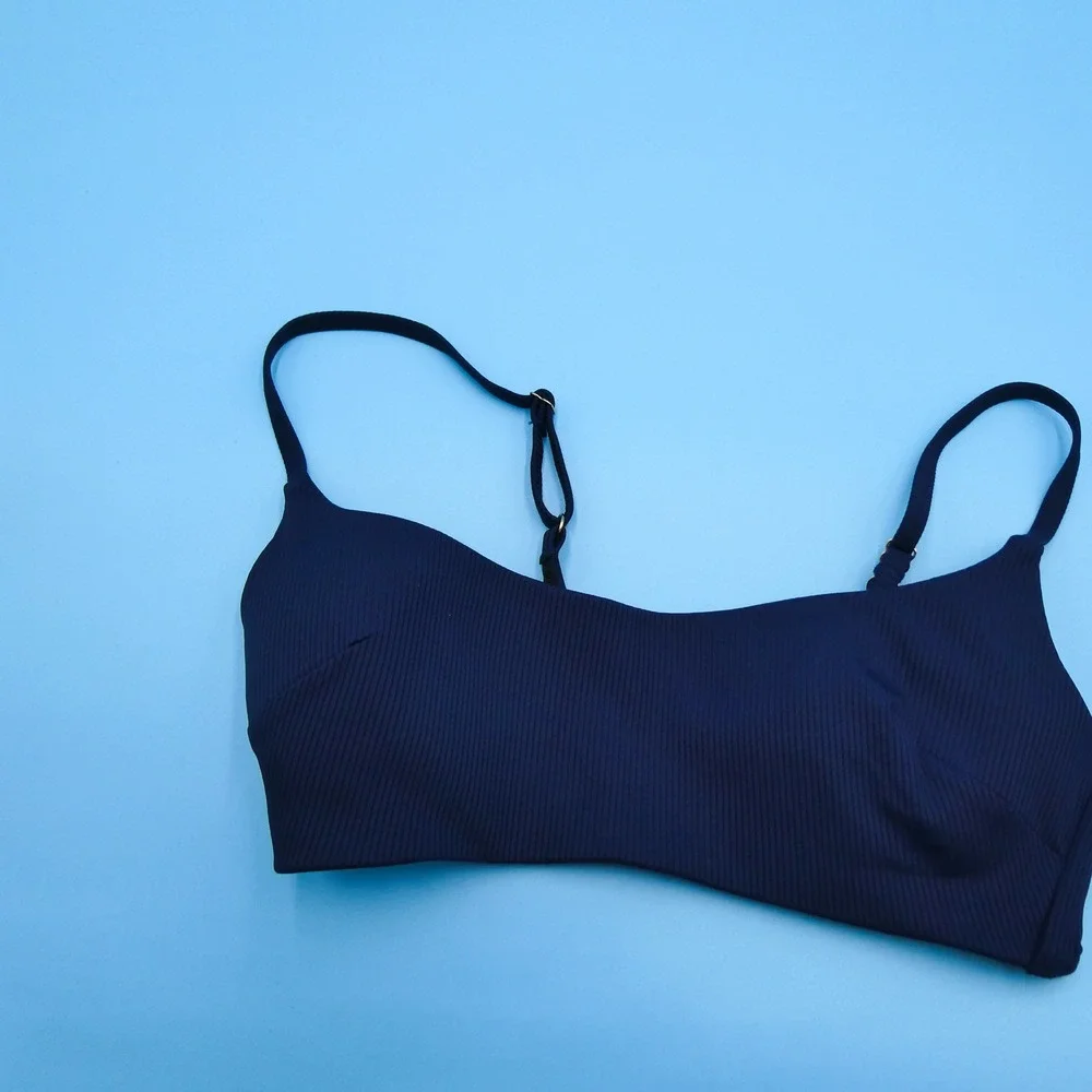 Victoria's Secret Bikini‎ Top Womens Small Ribbed Scoop Neck Navy Blue Nylon